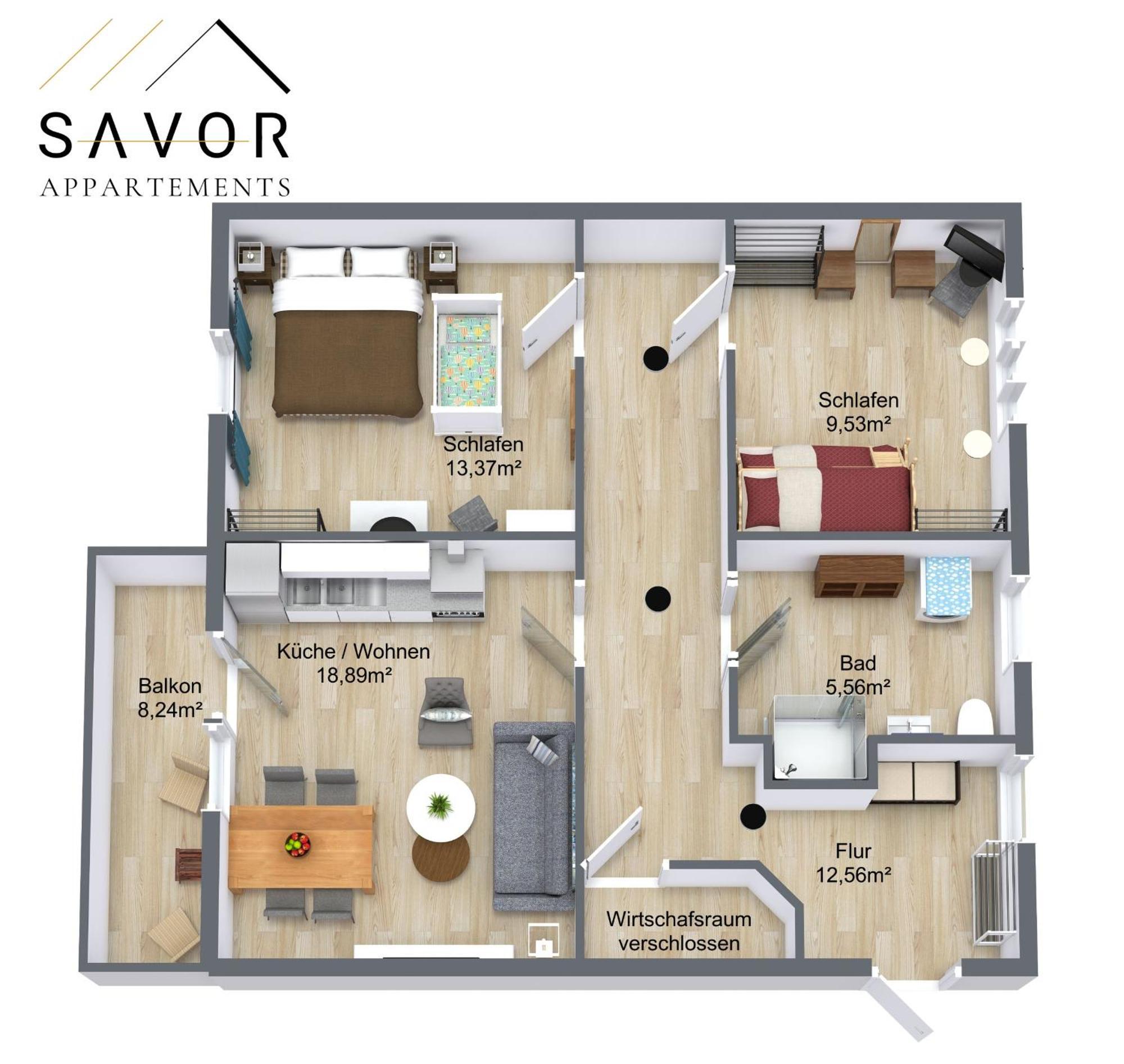 Apartment Savor 5 Personen 2 Schlafzimmer Babybett Netflix Balkon Zentrum